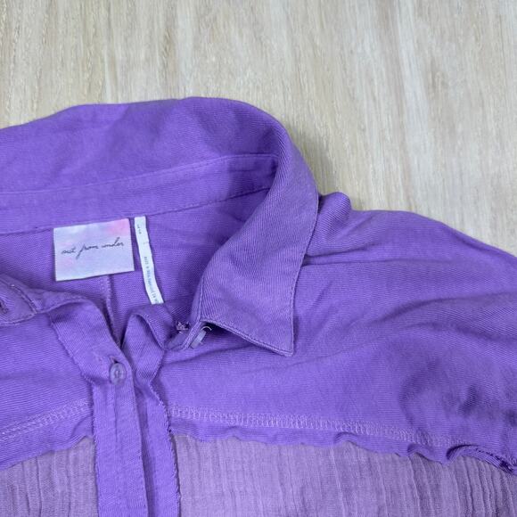 UO Out From Under Purple Gauze Button Up Long Sleeve Oversized Casual Shirt LG - Picture 5 of 16